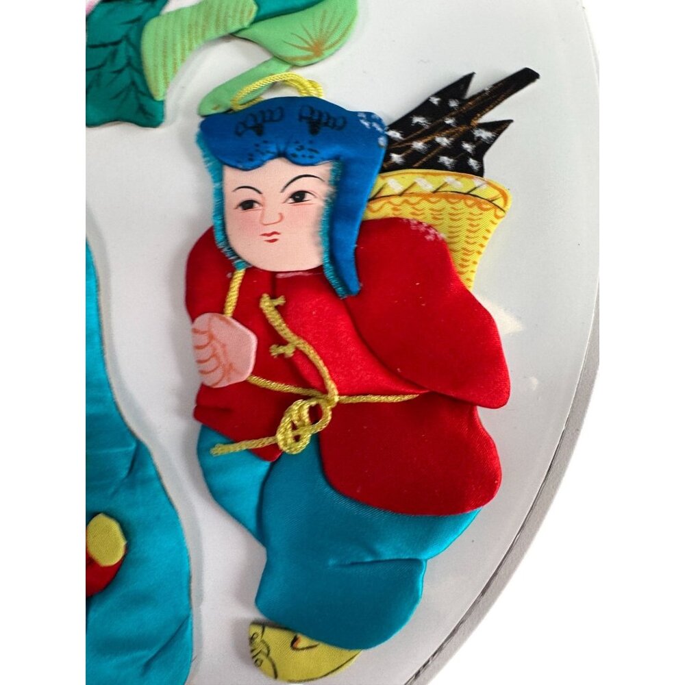 Set Of 6 Vintage Chinese Silk & Cardboard Ornaments Folk Figures 6" No Box - Picture 5 of 9